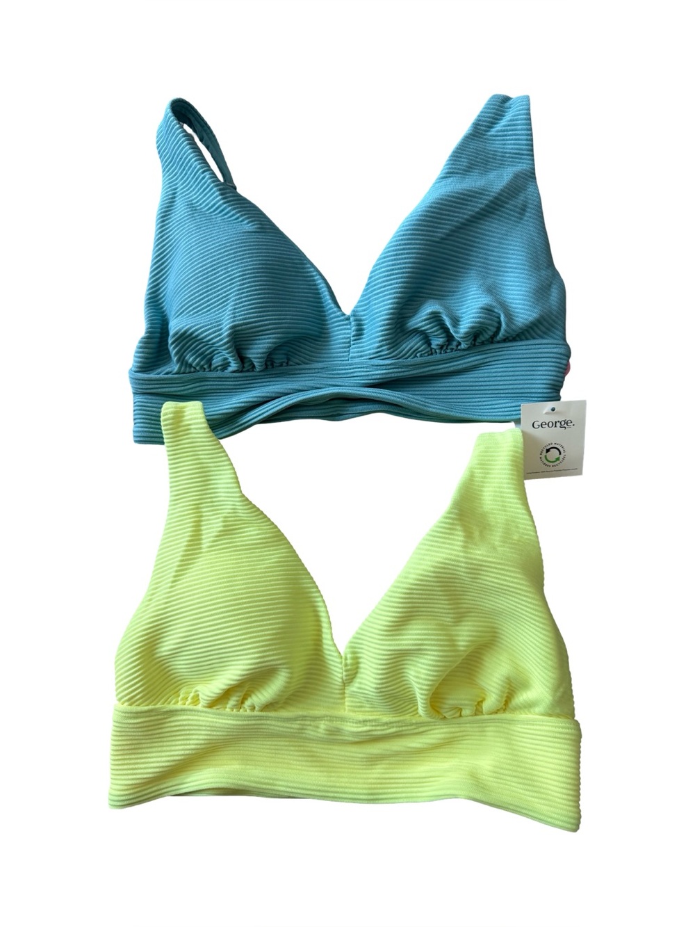 George Womens Longline Triangle Bikini Tops Lot of 2 Size S Ribbed NWT